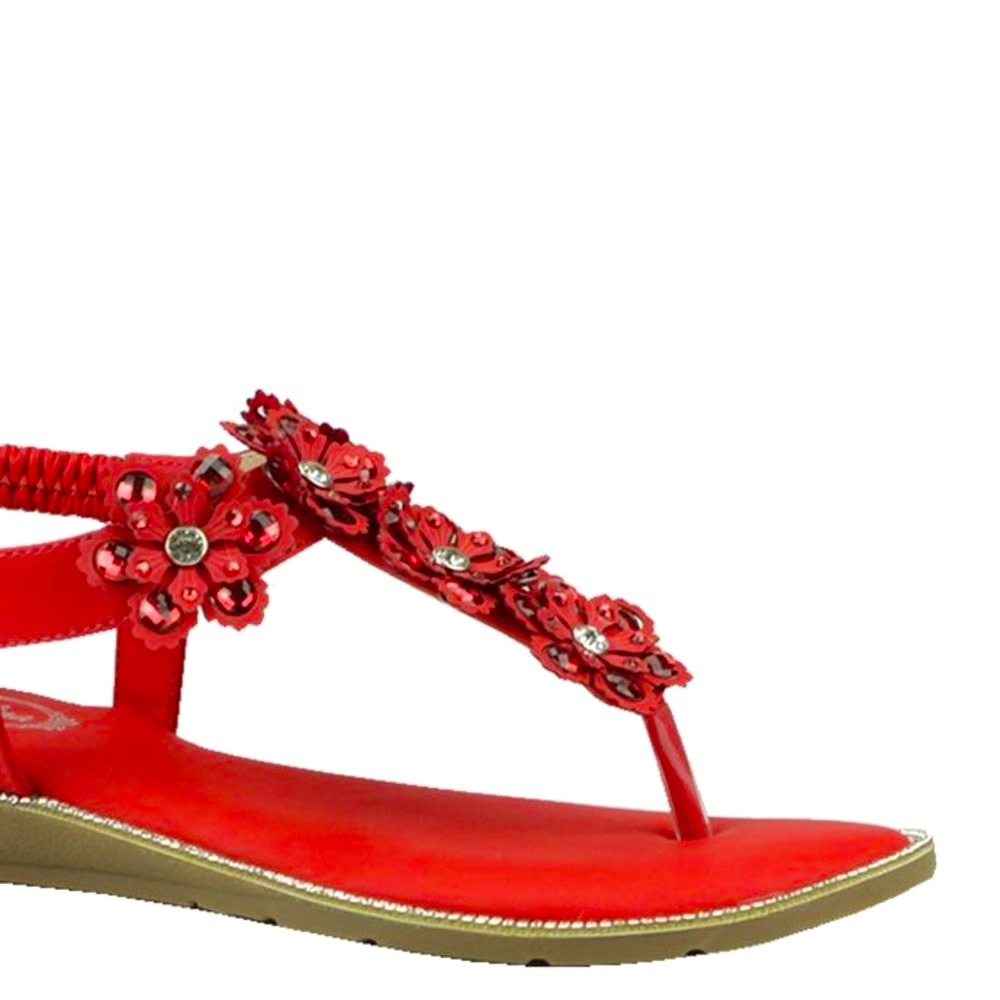 Red Flower Italina Rhinestone Thong Wedge Sandal - Picture 7 of 11